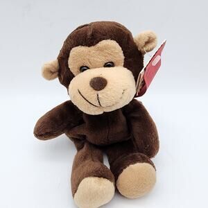 Kellytoy Bean Pals Monkey Plush Brown 8" Sits Up Hard Eyes Stuffed Animal 1996